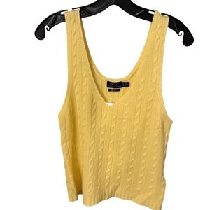 Polo Ralph Lauren 100% CASHMERE Cable Knit V-Neck Tank Yellow Sz L NWT